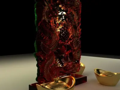 Chinese Dragon and Phoenix with Yuanbao 3D model