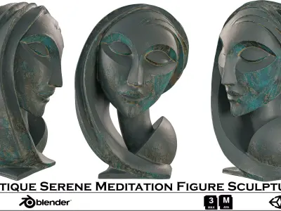 Antique Serene Meditation Figure Sculpture Low-poly 3D model