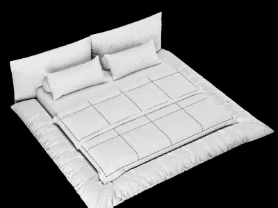 Bed with pillows and blanket 031 3D model