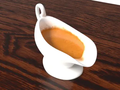 gravy sauce pitcher on wooden table Low-poly 3D model