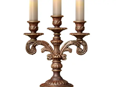 Wooden carved gilded Aged Candle Holder Rustic Candlestick  3D model