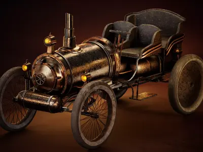 Steampunk Car Vintage Victorian PBR 3D Model  3D model