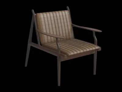 Dark Wood Leather Lounge Chair Low-poly 3D model