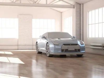 studio render 2 empty room in warehouse Low-poly 3D model