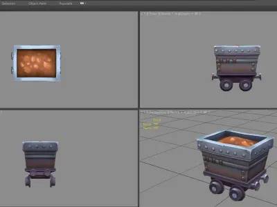 Cartoon tramcar - minecart - mine car - mine truck Low-poly 3D model