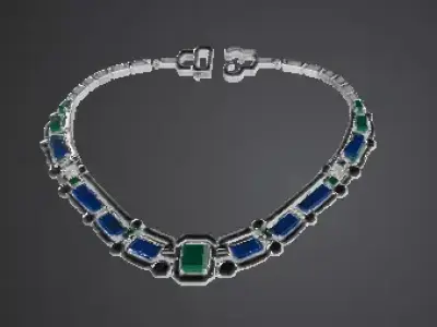Royal Azure and Emerald Necklace  Luxury Diamond Necklace 3D print model