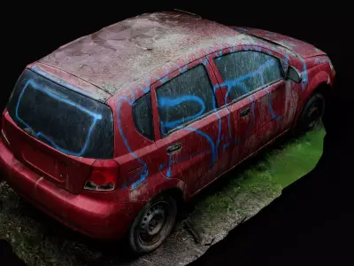 car vandalized street wreck PBR photogrammetry 3D model