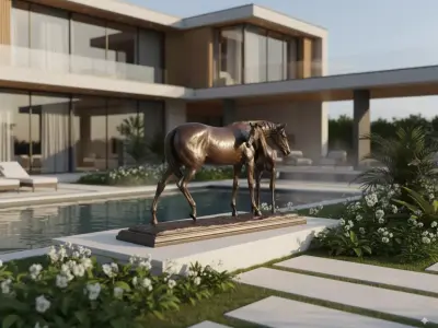 Bronze Horse Foal Sculpture Realistic Animal Family 3D Model Low-poly 3D model