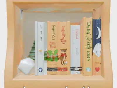 Curved Bookshelf Model with Storybook Collection Low-poly 3D model