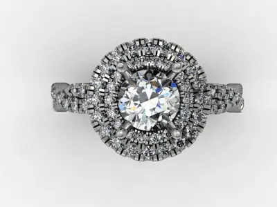 Round double halo engagement ring with braided shank 3D print model