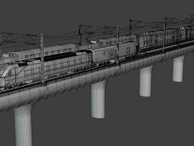 American trains on bridge 3D model