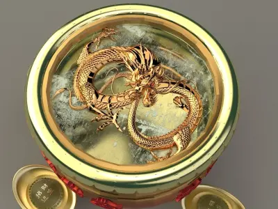 Chinese Gold Ingot with dragon 3D model