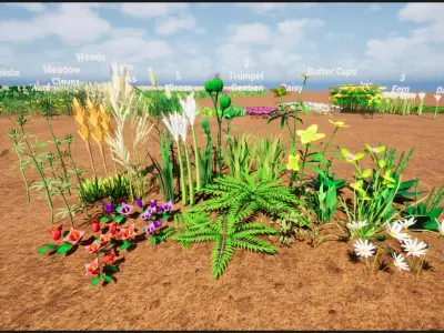 Stylized weeds plants grass nanite foliage Low-poly 3D model