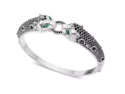 Panther Head Bracelet  With Dual Panther Black White Diamonds 3D print model