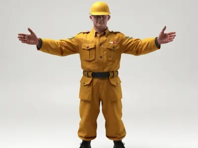 Rigged and Animated Construction Worker Character Model Low-poly 3D model