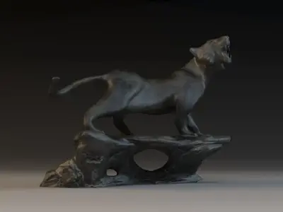 Ferocious tiger bronze stone city sculpture 3D model
