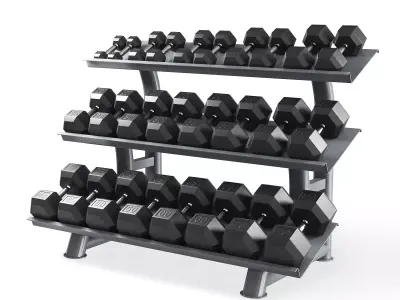 HEX DUMBBELL SET with rack Low-poly 3D model