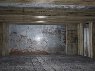 Shedd empty room with rusty walls Low-poly 3D model