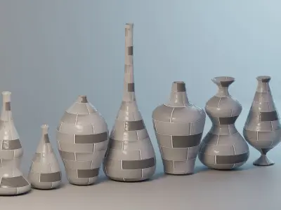 Seven Piece of Vase - Vase Collection Low-poly 3D model