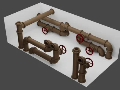 Modular pipe parts for scene 3D model
