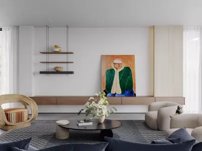 Modern medieval style living room and dining room interior 3D model