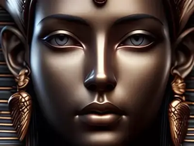 Egyptian Goddess Bust Golden Pharaoh Turquoise Inlays 3D Low-poly 3D model