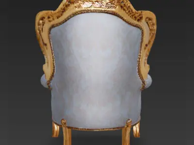 Royal Rococo armchair in gilded wood and beige Stockholm fabric 3D model