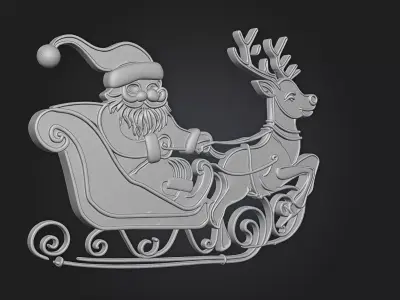  Santa And Reindeer Neon Sleigh Ride 3D Wall Art Printable 3D model