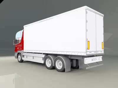 Truck with white trailer 3D model Low-poly 3D model