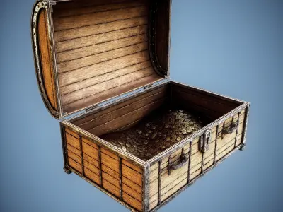 Heavy medieval treasure chest - LP - 5 LOD  - GameReady - UE Free low-poly 3D model