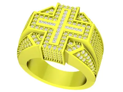 A4549 Luxury Diamond Cross Men Ring 3D print model