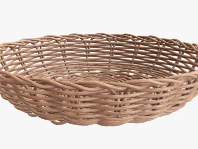 Wicker basket tray light brown 3D model