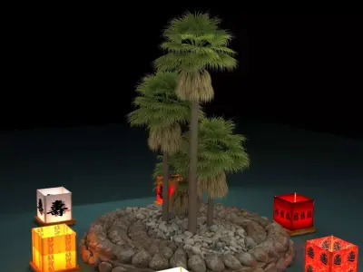 Chinese water lantern with Hawaii palm tree   3D model