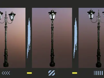 StreetLamp04 wrought iron lamp post with two lights Low-poly 3D model