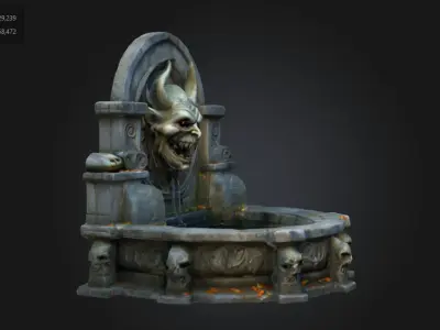 Stylized Dark Gothic Demon Fountain Game Asset 3D model