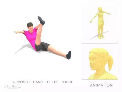 opposite hand to toe touch Exercise Woman Animation Low-poly 3D model