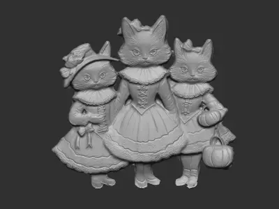 cute three cat hallowen decor 3D print model