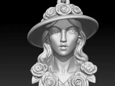 Girl in a Flower Hat 3D print model