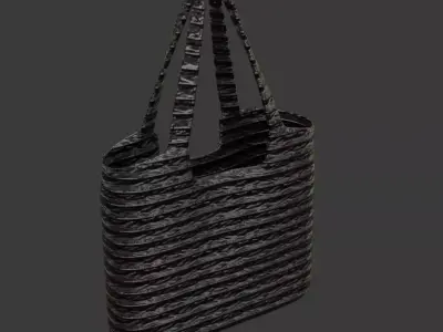 Black Ribbed Glossy Tote Bag 3D model