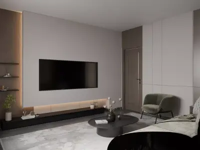 Modern Living Room Interior with Sofa and TV Wall 3D model