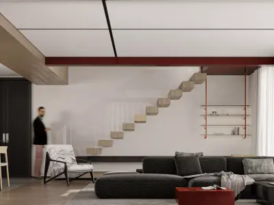 Modern living room dining room interior scenes 423 3D model