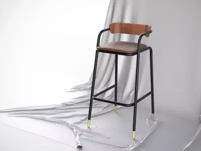 Designer Bar Stool Mid Century Modern Scandinavian Design 3D model