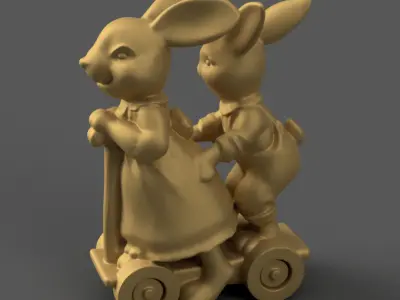 Cute Bunny Couple 3D Model STL File for Home Decoration 3D print model