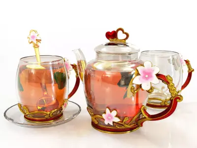 Handmade tea set 3D model 3D model