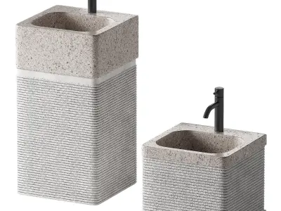 Stone Sink with Rectangular Standing Pedestal 2 color options 3D model