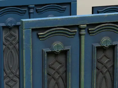 Painted Wooden Entrance Front Double Door Free low-poly 3D model