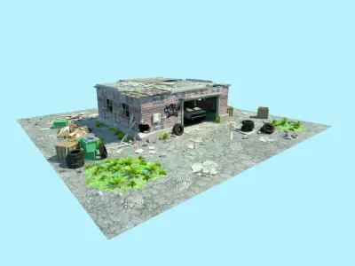 old garage low poly scene Low-poly 3D model