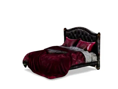 Velvet Dreams Luxurious Baroque-Style Bed 3D model