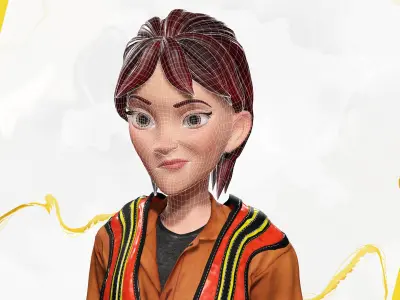 Stylized Female Construction Worker Rigged Builder in Safety Low-poly 3D model