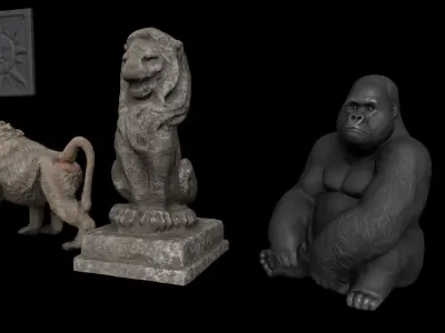 Set of old statues and ethnic deities Low-poly 3D model